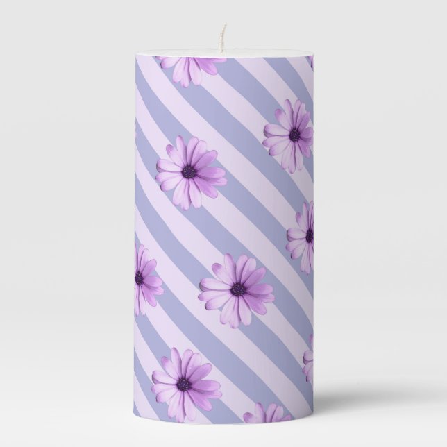 Blue and Purple Daisy Pattern Pillar Candle (Front)
