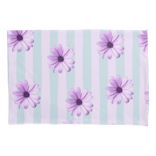 Blue and Purple Daisy Pattern Pillow Case (Front-Left)