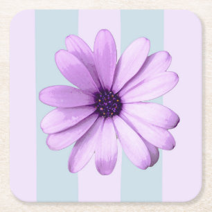 Blue and Purple Daisy Pattern Square Paper Coaster