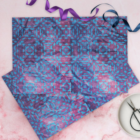 Blue and Purple Damask Pattern On Crumpled Texture