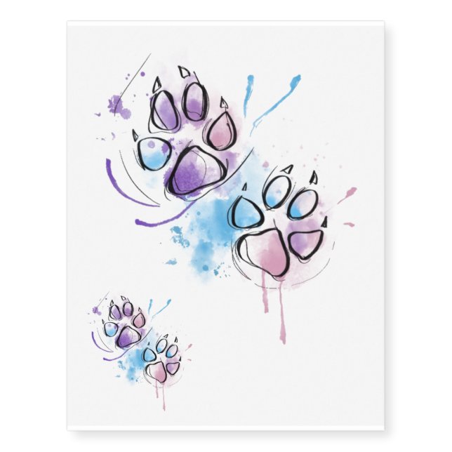 Blue and Purple Dog Paws Temporary Tattoos (Front)