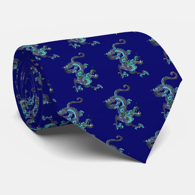 Blue And Purple Dragon v14 Neck Tie (Rolled)