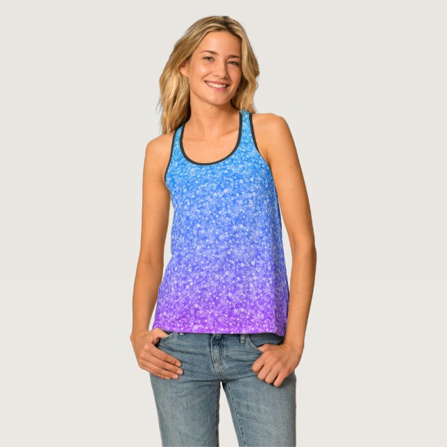 Blue and Purple Faux Glitter Texture Tank Top (Front Full)