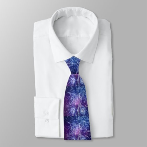 blue and purple firework neck tie