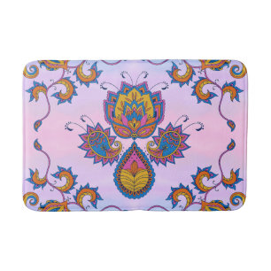 Blue and Purple Floral Art, Mehndi Blue Bliss Bath Mat
