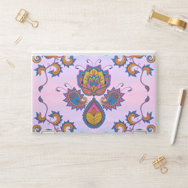 Blue and Purple Floral Art, Mehndi Blue Bliss HP Laptop Skin (Desk)