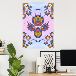 Blue and Purple Floral Art, Mehndi Blue Bliss Poster