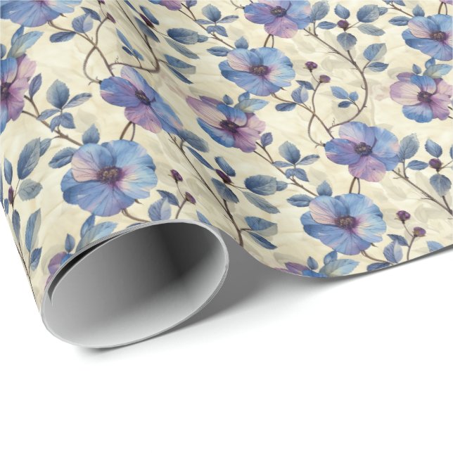 Blue and Purple Floral Birthday Gift Wrap Wrapping (Roll Corner)