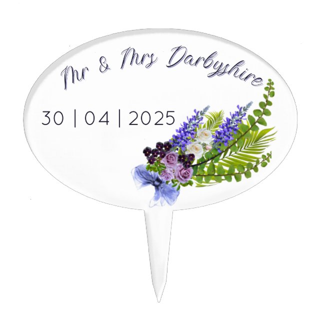 Blue and purple floral  cake topper (Front)