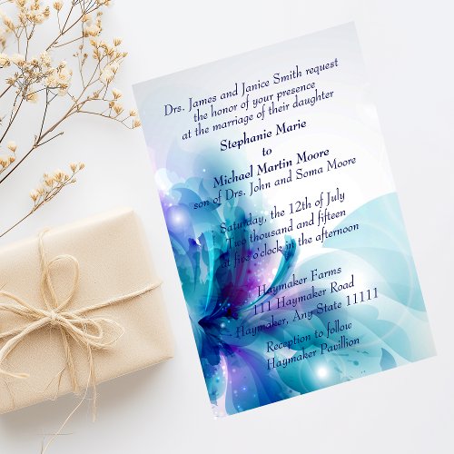 Blue and Purple Floral Design Wedding Invitation