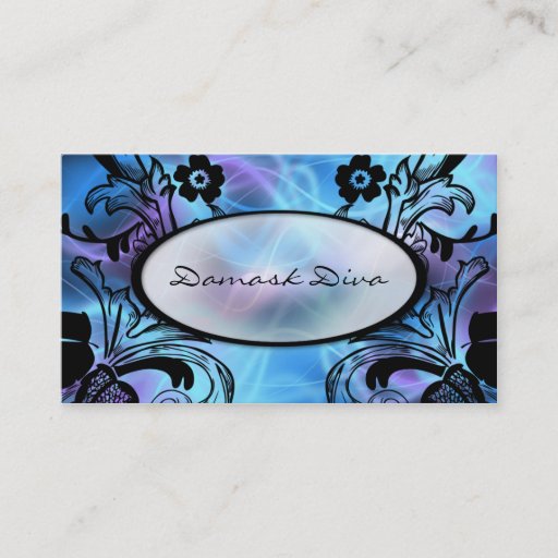 Customizable Blue and Purple Floral Flourish Business Card