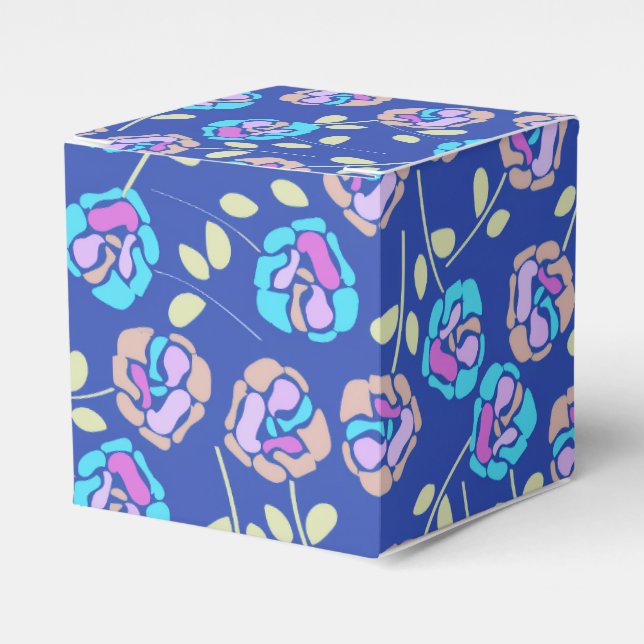 Blue and Purple Floral Pattern Favor Boxes (Front Side)
