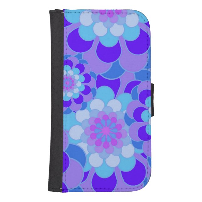 Blue and Purple Floral Samsung S4 Wallet Case (Front)