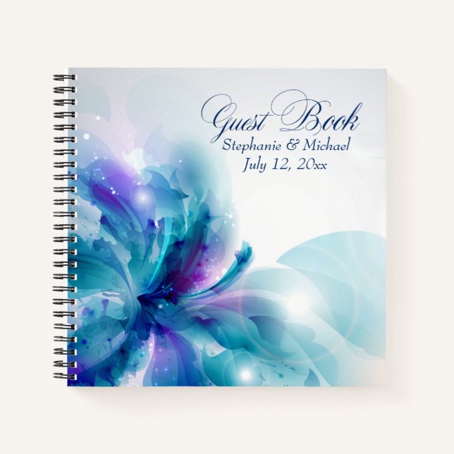 Blue and Purple Floral Wedding Guest Book (Front)