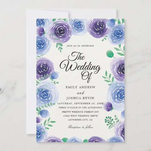 blue and purple floral wedding invitations