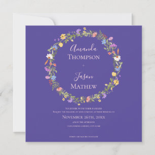 Blue And Purple Floral wildflower Wreath Wedding Invitation