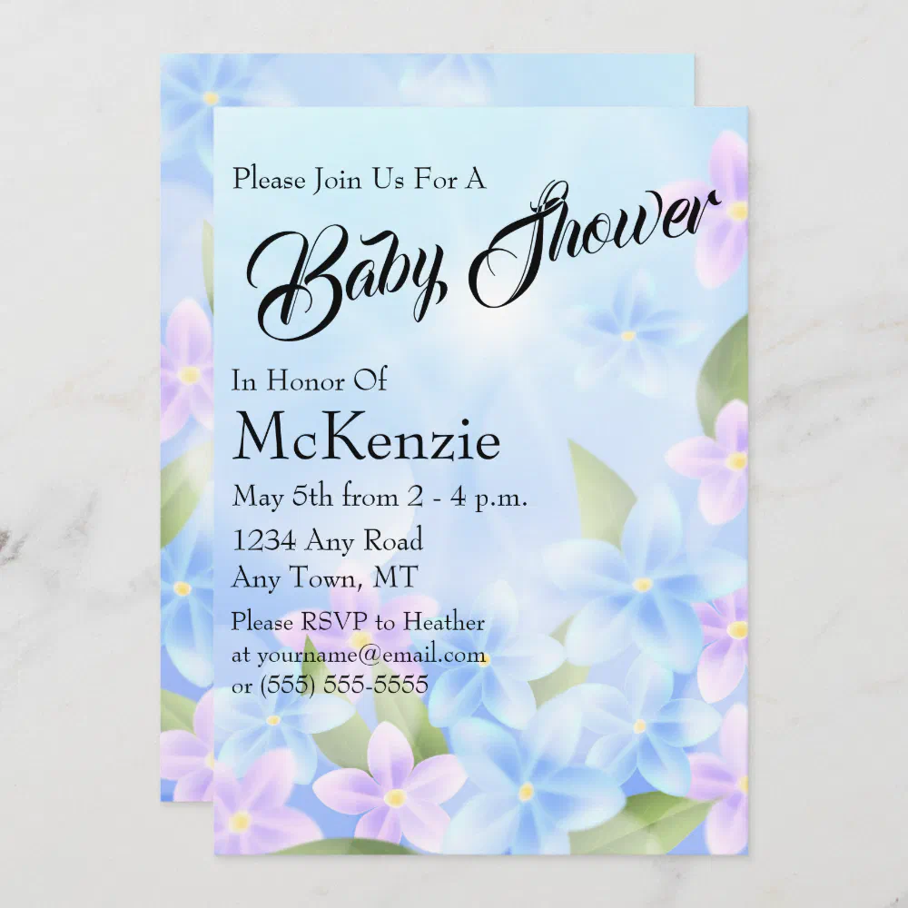 Blue and Purple Flower Buds Floral Baby Shower Invitation