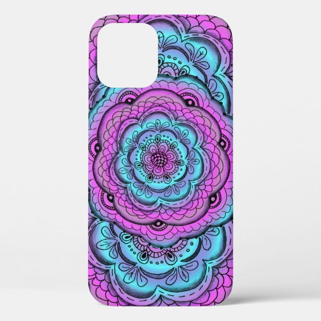 Blue And Purple Flower Doodle Case-Mate iPhone Case (Back)