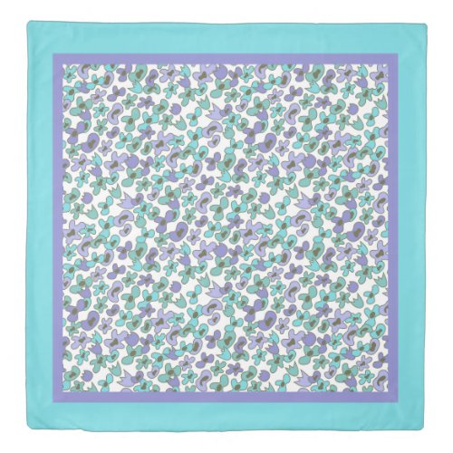 Blue and Purple Flowers Duvet Cover