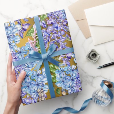 Blue and Purple Flowers on Gold