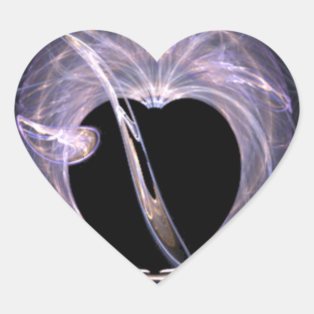Blue and Purple Fractal Art Heart Sticker (Front)