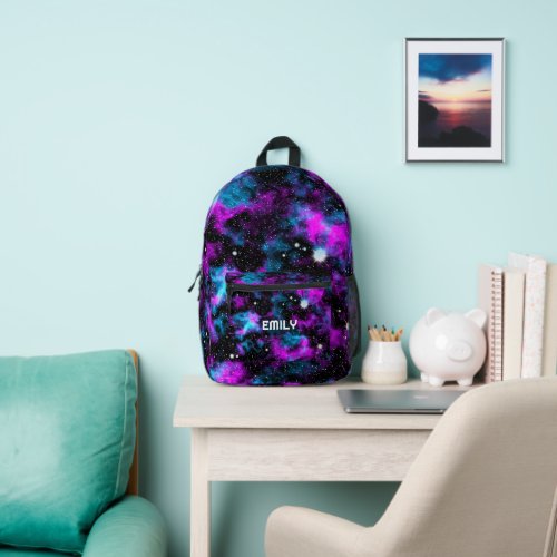 Blue and Purple Galaxy Custom Name Printed Backpack