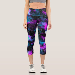 Blue and Purple Galaxy Neon Yoga Capri Leggings