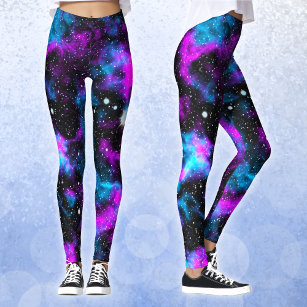 Printed Leggings Pop Art Neon, High Waist Yoga Pants Collage Pattern 