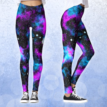 Blue And Purple Galaxy Neon Yoga Leggings by JulieErinDesigns at Zazzle