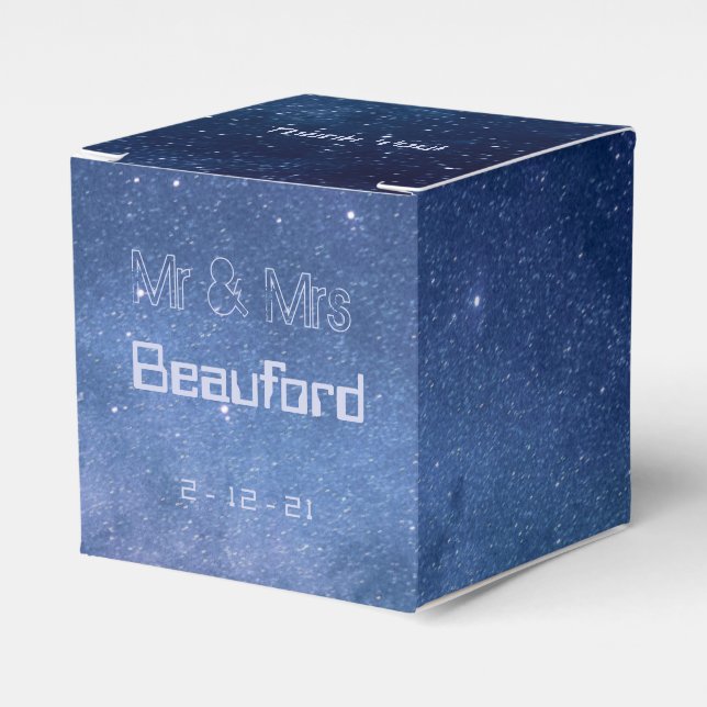 Blue and Purple Galaxy Wedding Favor Boxes (Front Side)