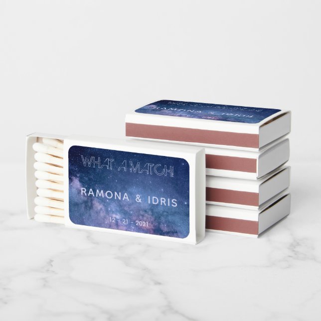 Blue and Purple Galaxy Wedding Matchboxes (Stacked)