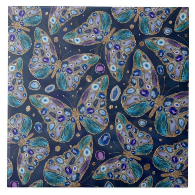 Blue and Purple Geodes Geometric Pattern Ceramic Tile (Front)