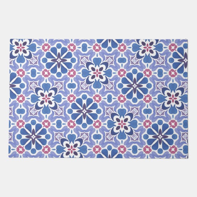 Blue And Purple Geometric Pattern  Doormat (Front)