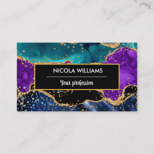 Blue and Purple Glitter Peacock Agate Business Card