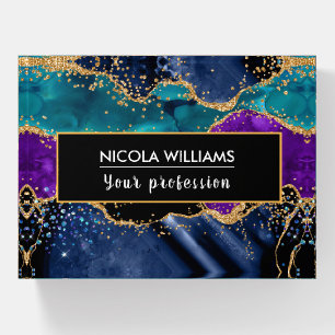 Blue and Purple Glitter Peacock Agate Paperweight