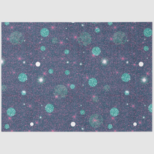 Blue and Purple Glitter Polka Dots Christmas Tissue Paper (Front)