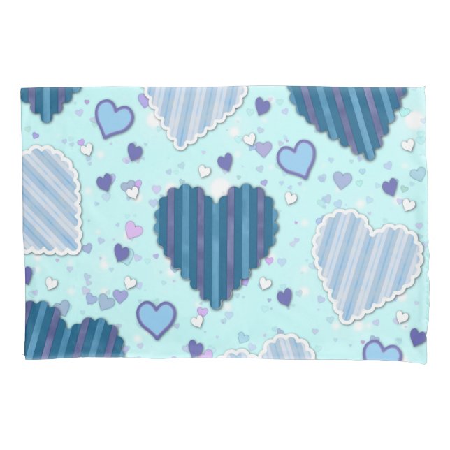 Blue and Purple Hearts Pillow Case (Front)