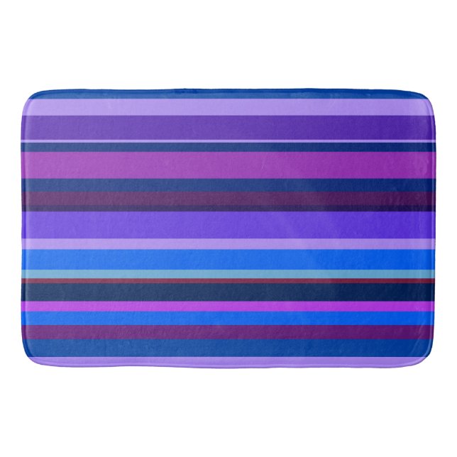 Blue and purple horizontal stripes bathroom mat (Front)