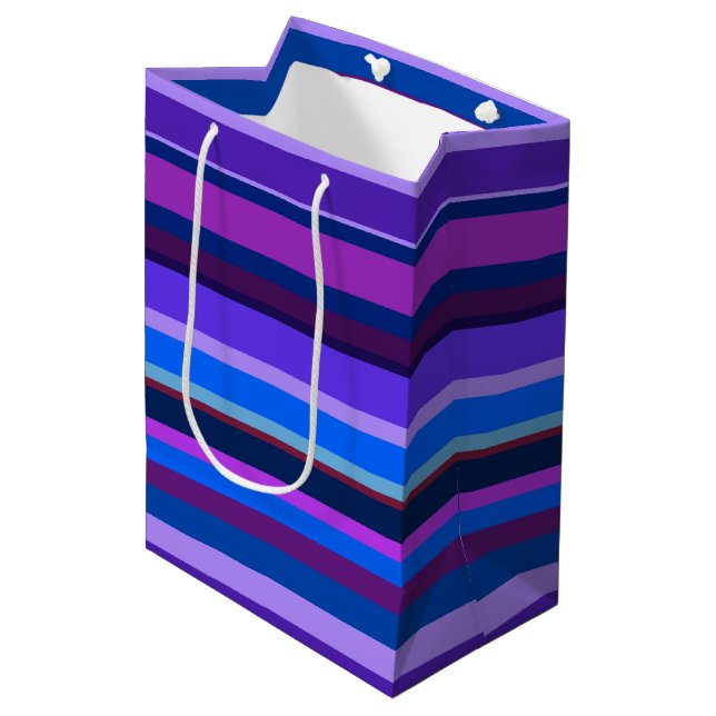 Blue and purple horizontal stripes medium gift bag (Front Angled)