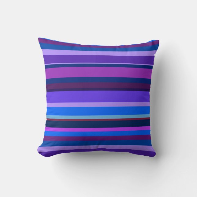 Blue and purple horizontal stripes throw pillow (Front)