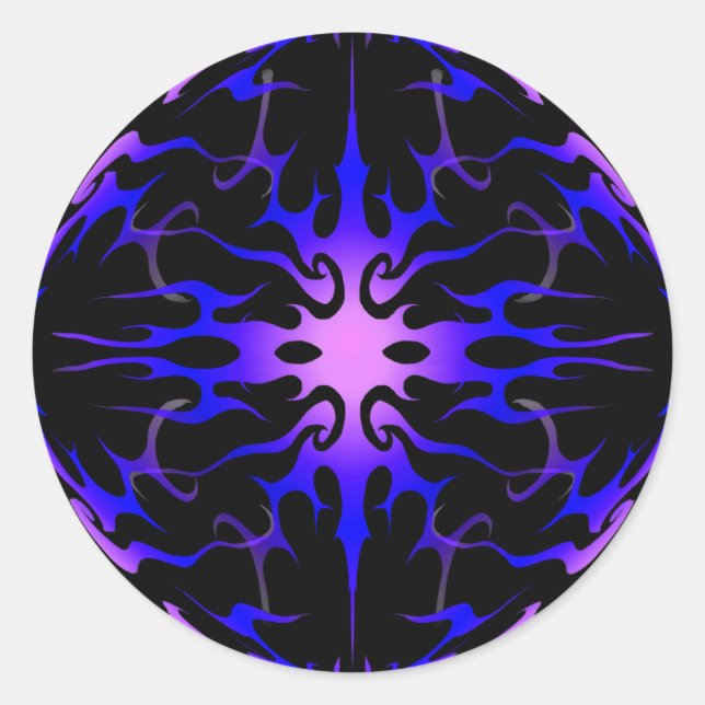 Blue and Purple Hot Rod Flames Classic Round Sticker (Front)