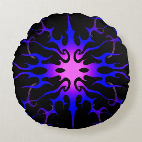 Blue and Purple Hot Rod Flames Round Pillow