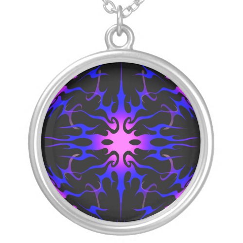 Blue and Purple Hot Rod Flames Silver Plated Necklace