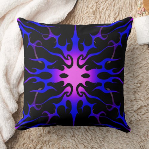 Blue and Purple Hot Rod Flames Throw Pillow