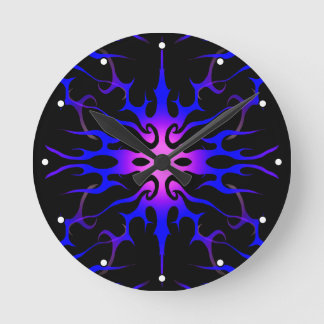 Blue and Purple Hot Rod Flames with Dots Round Clock