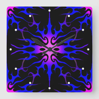Blue and Purple Hot Rod Flames with Dots Square Wall Clock