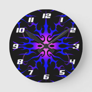 Blue and Purple Hot Rod Flames with Numbers Round Clock