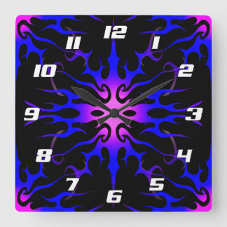 Blue and Purple Hot Rod Flames with Numbers Square Wall Clock