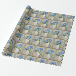 Blue and purple hydrangea bouquet wrapping paper