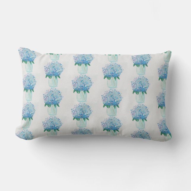 Blue and Purple Hydrangea Lumbar Pillow (Front)